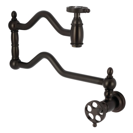 Kingston Brass Wall Mount Pot Filler Faucet with Knurled Handle, Oil Rubbed Bronze KS2105RKZ
