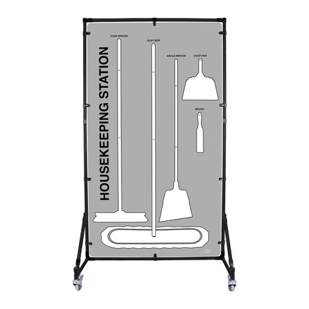 5S Supplies Housekeeping Shadow Board Broom Station V11, Gray / White, Broom + Stand HSB-V11-GRAY/WHITE-BO-STAND