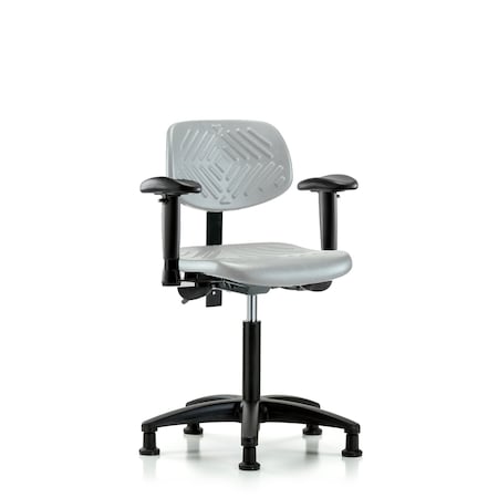 Blue Ridge Ergonomics Poly Chair - Medium Bench Height with Seat Tilt, Adjustable Arms, & Stationary Glides in Gray Poly PMBCH-RG-T1-A1-NF-RG-GRY