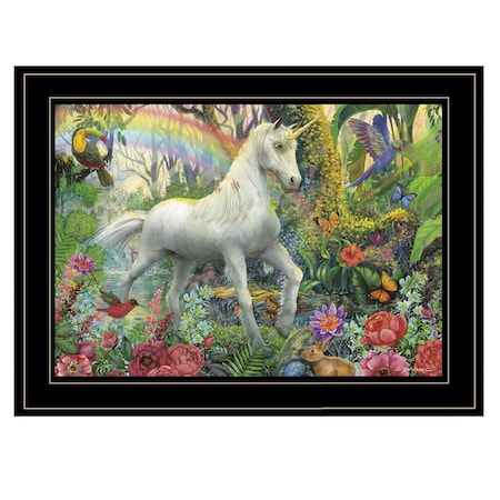 Homeroots Rainbow Unicorn 3 Black Framed Print Wall Art 406859