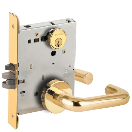 Schlage Grade 1 Entrance Office Mortise Lock, Conventional Cylinder, S123 Keyway, 03 Lever, A Rose, Bright L9050P 03A 605