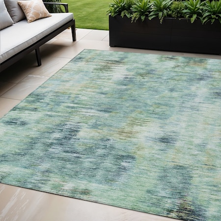 Homeroots 5' X 8' Teal Blue Green And Ivory Abstract Washable Indoor Outdoor Area Rug 587855