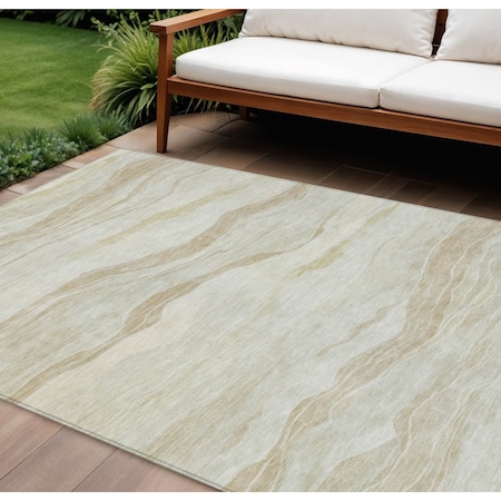 Homeroots 8' X 10' Beige Striped Washable Indoor Outdoor Area Rug 608103
