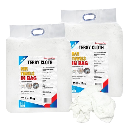 Supremeplus New White Terry Towel Cleaning Rags, - 25 lbs. Bag, Pack of 2, 2PK SP-0119
