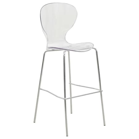 Leisuremod Oyster Acrylic Barstool with Steel Frame in Chrome Finish, Clear OC31CL