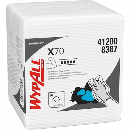 Wypall WypAll PowerClean X70 Medium Duty Cloths (41200), Quarterfold, Long Lasting Towels, White, PK12 41200