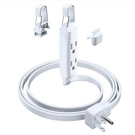 Maximm 3ft 3-Outlet 90 degrees Flat Plug Extension Cord w/ Removable Hook, UL, White/Black ADW-90-C103-WH