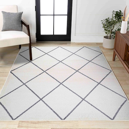 Jonathan Y Cole Minimalist Diamond Trellis White/Gray 4 ft. x 6 ft. Area Rug SEU102K-4