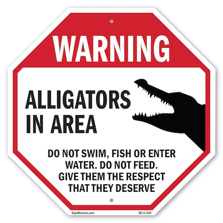 Signmission Warning Alligators in Area Do Not S, 10 Inch X 10 Inch, Plastic Sign OC-P-10-339