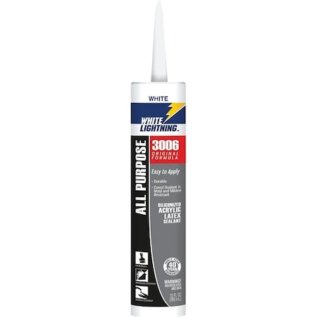 White Lightning Adhesive Caulk, White, 5 to 7 days Curing, 40 deg F, 10 fl-oz, Cartridge W12AF0010
