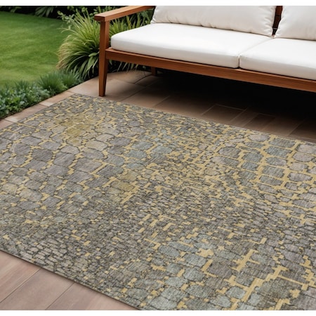 Homeroots 9' X 12' Gold And Gray Abstract Washable Indoor Outdoor Area Rug 596798