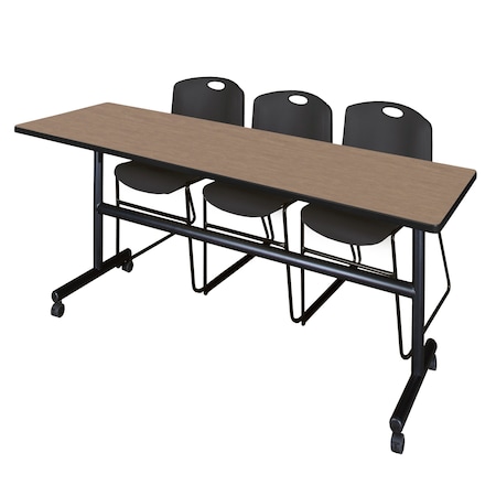 Regency Kobe Flip-Top Training Nesting Table W/ 2 Zeng Stack Chairs, 84 in W, 24 in L, Noble Oak MKFT8424NO44BK