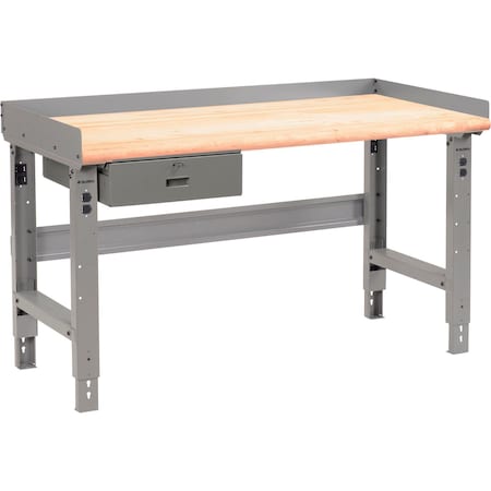 Global Industrial 48 x 30 Adj Height Workbench w/Drawer, Gray- Maple Safety Edge Top 319077AGY