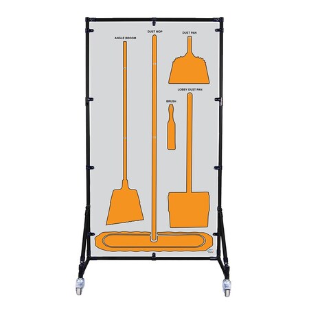 5S Supplies Housekeeping Shadow Board Broom Station V4, Gray / Orange Shadows, Kit, No Text HSB-V4-GRAY/ORANGE-KIT-NO TEXT