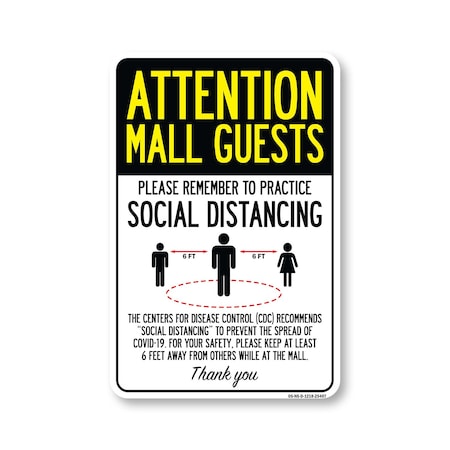 Signmission Public Safety Sign, Mall Guests Practice Social Distancing, 18in X 12in Decal, OS-NS-D-1218-25407 OS-NS-D-1218-25407