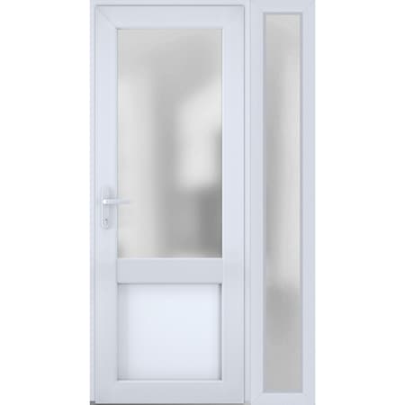 Vdomdoors Front Exterior Prehung FiberGlass Door Frosted Glass / Manux 8422 White Silk / Sidelight Exterior W MANUX8422EXD-WS-W36+16 x H80-RH