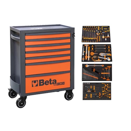 Beta RSC24 Orange 7-Drawer Rolling Tool Cabinet with 207 Piece SAE Tool Set ZUS46715924