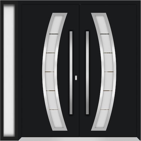 Vdomdoors Metal Double Doors Deux 6500 Black Enamel Frosted Glass 1 Sidelight Entry Modern Painted 86x96 (W72 DEUX6500DEXD-BLK-W72+14xH96-LH-I