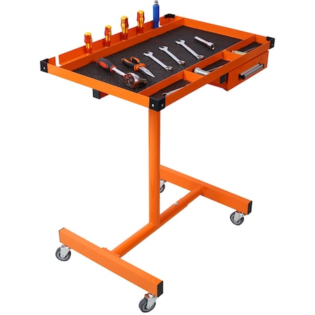Wrightmaster 29 in. x 20 in. Orange Adjustable Height Work Table with Drawer and 4 Swivel Casters 220 lb Capacity ZR-P190256