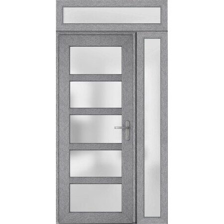 Vdomdoors Front Exterior Prehung FiberGlass Door Frosted Glass / Manux 8002 Grey Ash / Sidelight and Transom MANUX8002EXD-SS-W36+16 x H80+14-LH