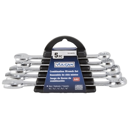 Vulcan Combination Wrench Set, 5-Piece, Steel, Chrome, Silver JL16061