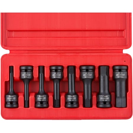 Neiko 1/2'' Dr. Impact Hex Bit Socket Set, Metric 01136B