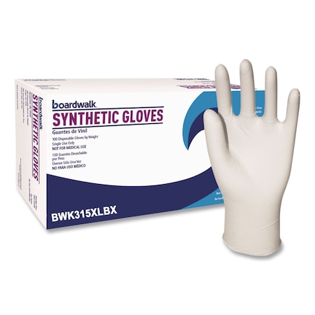 Boardwalk Disposable Gloves, 4 mil Palm, Synthetic Vinyl, Powder-Free, XL, 100 PK, White BWK315XLBX