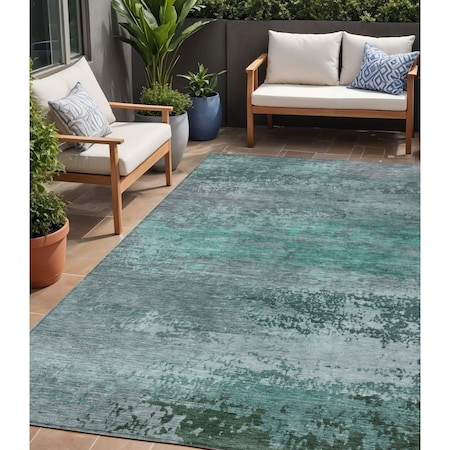 Homeroots 5' X 8' Teal Blue Gray And Pale Aqua Abstract Washable Indoor Outdoor Area Rug 630856