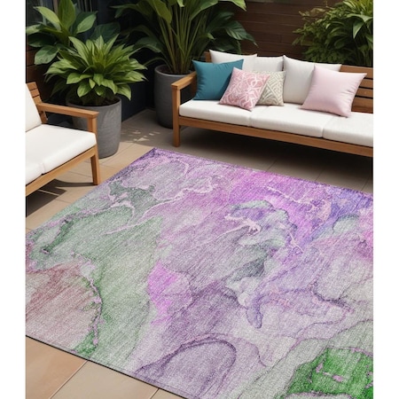 Homeroots 9' X 12' Purple Abstract Washable Non Skid Indoor Outdoor Area Rug 559193