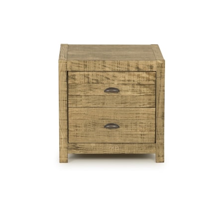 Homeroots 24" Walnut Golden Brown Distressed Solid Wood Two Drawer Nightstand 490277