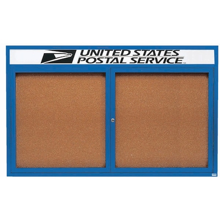 Aarco Enclosed Natural Pebble Grain Cork Bulletin Board w/ Header Blue Powder Coated Al Frame, 48''Hx72''W DCC4872RHB