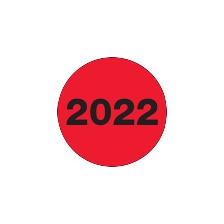 Bubblefast 2'' Circle - ''2022'' Fluorescent Red Year Labels BFDL6833