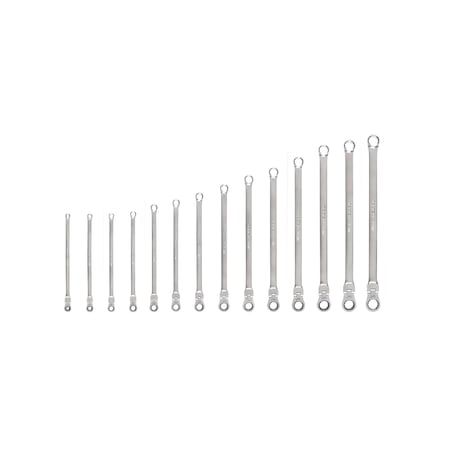 Tekton Long Fixed/Flex Head 12-Point Ratcheting Box End Wrench Set, 14-Piece, 6-19 mm WRB95003