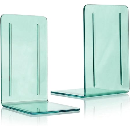 Acrimet Clear Plastic Bookends 1 Pair, Book Holder (Clear Green), 2PK 290.3