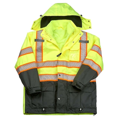 J. J. Keller & Associates Hi Vis Reflective Parka Jacket, Removeable Hood and Fleece Lining, Water-Resistant, Class 3, 3XL 61447