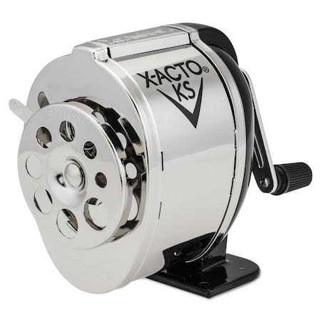 X-Acto KS Manual Classroom Pencil Sharpener, Counter/Wall-Mount, Black/Nickel 1031LMR
