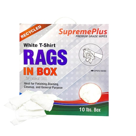 Supremeplus Recycled White Knit T-Shirt Cleaning Rags, 10 lbs. Compressed Box SP-7620