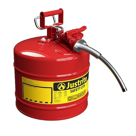 Justrite TYPE II SAFETYCAN, Steel, Red, HoseOD5/8in 7250120