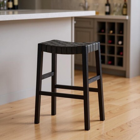Homeroots 31" Charcoal and Black Faux Leather and Solid Wood Backless Bar Height Bar Chair 632403