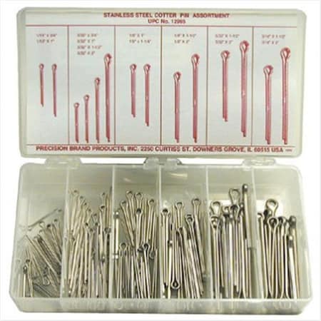 Precision Brand Stainless Steel Cotter Pin Assortment 124 Pieces, 124PK 605-12995
