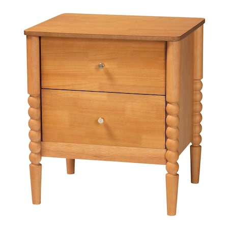 Baxton Studio Lucera Mid-Century Oak Brown 2-Drawer Bobbin Nightstand 257-14123-ZORO