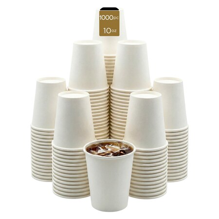 Eco Harmony Products Paper Cup, Single Wall, 90mm, Hot and Cold Beverages, White, 10oz, 1000PK 804645