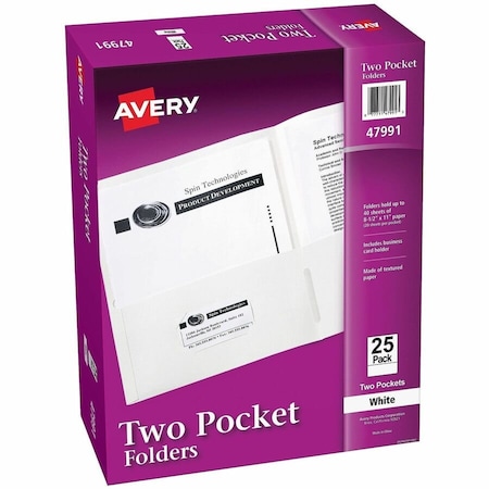 Avery reg Letter Pocket Folder, White, 125PK AVE47991CT