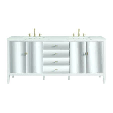 James Martin Vanities Myrrin 72in Double Vanity, Bright White w/ 3 CM Ethereal Noctis Silestone Top 485-V72-BW-FENC