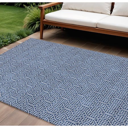 Homeroots 8' X 10' Navy Blue And Ivory Geometric Washable Indoor Outdoor Area Rug 595664