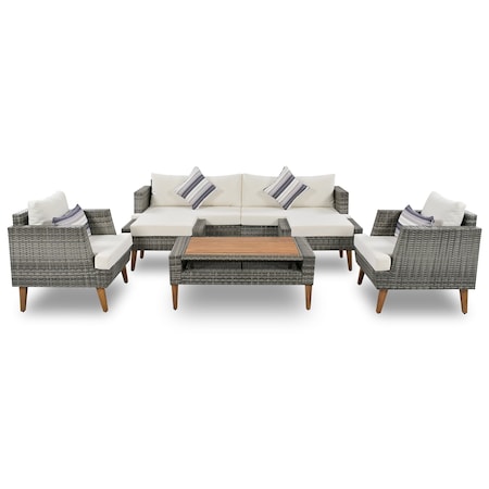 Homeroots Four Piece Outdoor Gray Wicker Sofa Seating Group with Gray Cushions 625696