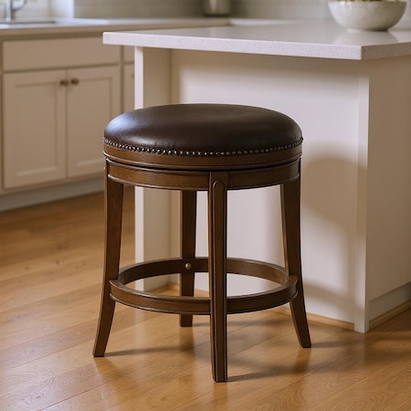 Homeroots 26" Brown Faux Leather and Solid Wood Backless Counter Height Swivel Bar Chair 632395