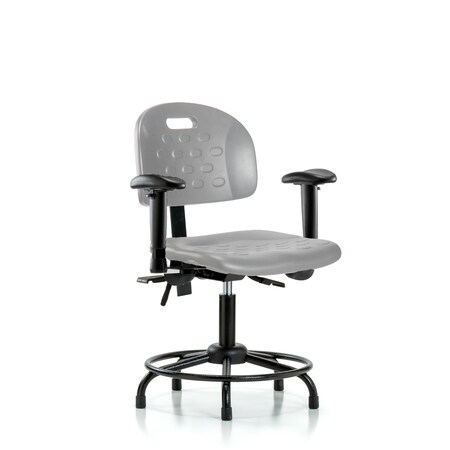 Blue Ridge Ergonomics Poly Chair with RT Base - Desk Height with Seat Tilt, Adj Arms, & Stationary Glides in Gray Poly HPDHCH-RT-T1-A1-RG-GRY