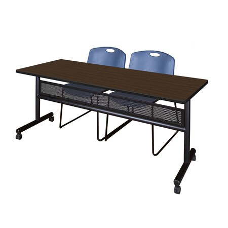 Regency Kobe Flip-Top Privacy Nesting Table W/ 2 Zeng Stack Chairs, 72 in W, 24 in L, Neo Walnut MKFTM7224NW44BE