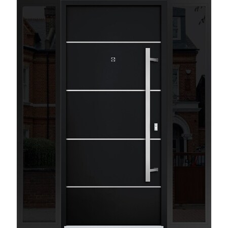 Vdomdoors Steel Door Deux 6083 Black Enamel 2 Sidelight Exterior Windows Sidelites/ Stainless Inserts Entry D DEUX6083EXD-BLK-W14+36+14 x H80-LH-I